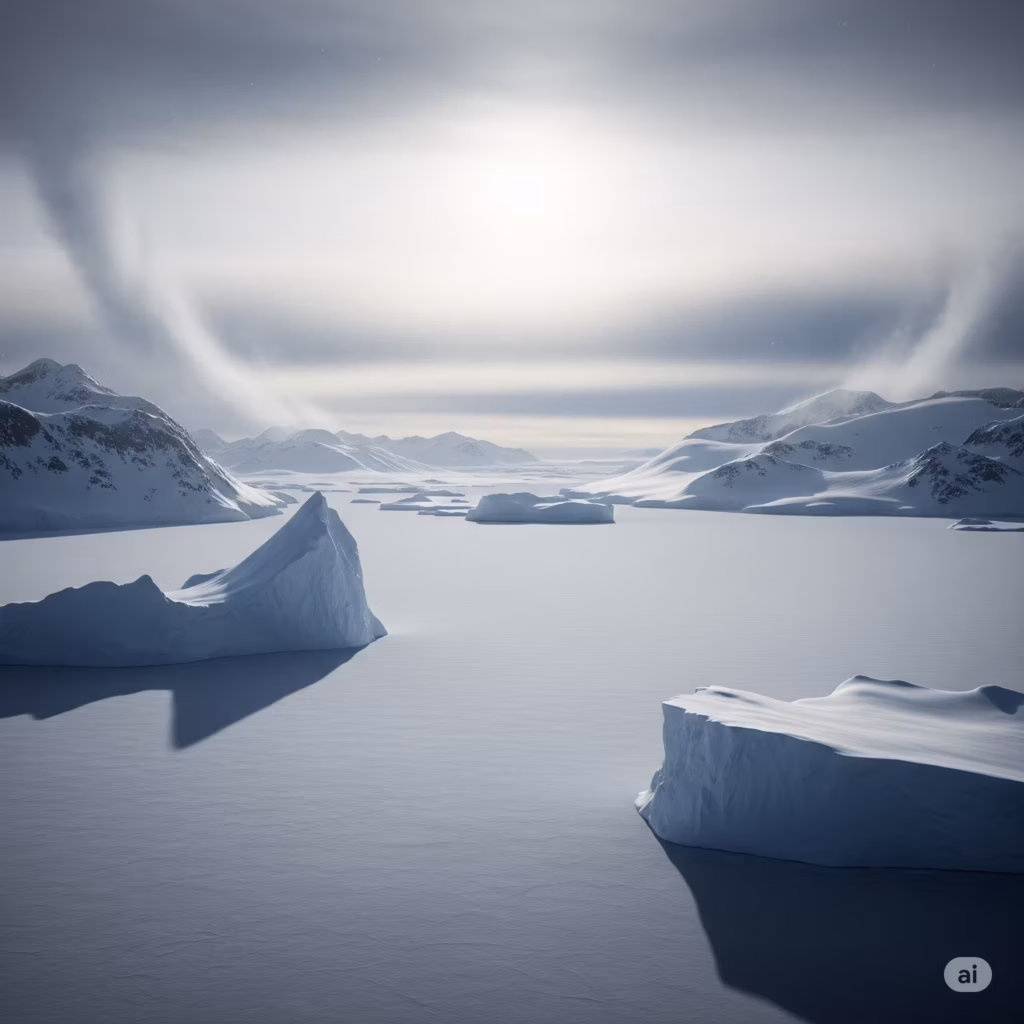 얼음으로 뒤덮인 빙하기 지구 상상도