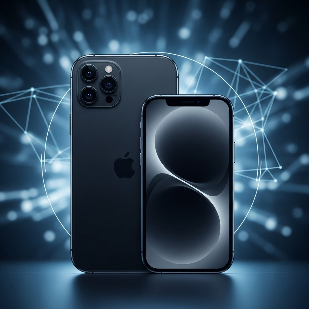 A sleek, modern smartphone design, perhaps an abstract representation of the new iPhone 17 and iPhone Air side by side, with a focus on their distinct silhouettes, against a softly blurred tech background, in a cool color palette. No text on image.