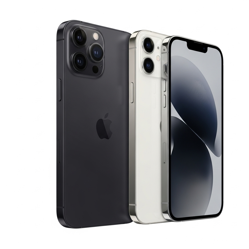 A side-by-side comparison of two modern Apple iPhones: one is an iPhone 17 Pro with a premium, robust design, and the other is an iPhone Air with a sleek, minimalist, and lightweight appearance. Both phones are displayed on a clean, neutral background.
