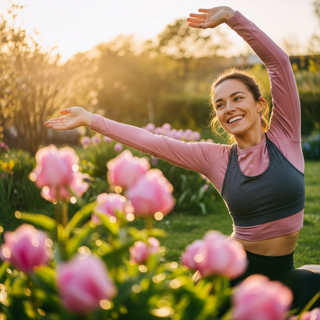 Person feeling energetic and refreshed in spring garden, healthy lifestyle concept with natural lighting 봄나물 두릅효능 7가지 총정리: 피로회복부터 면역력까지