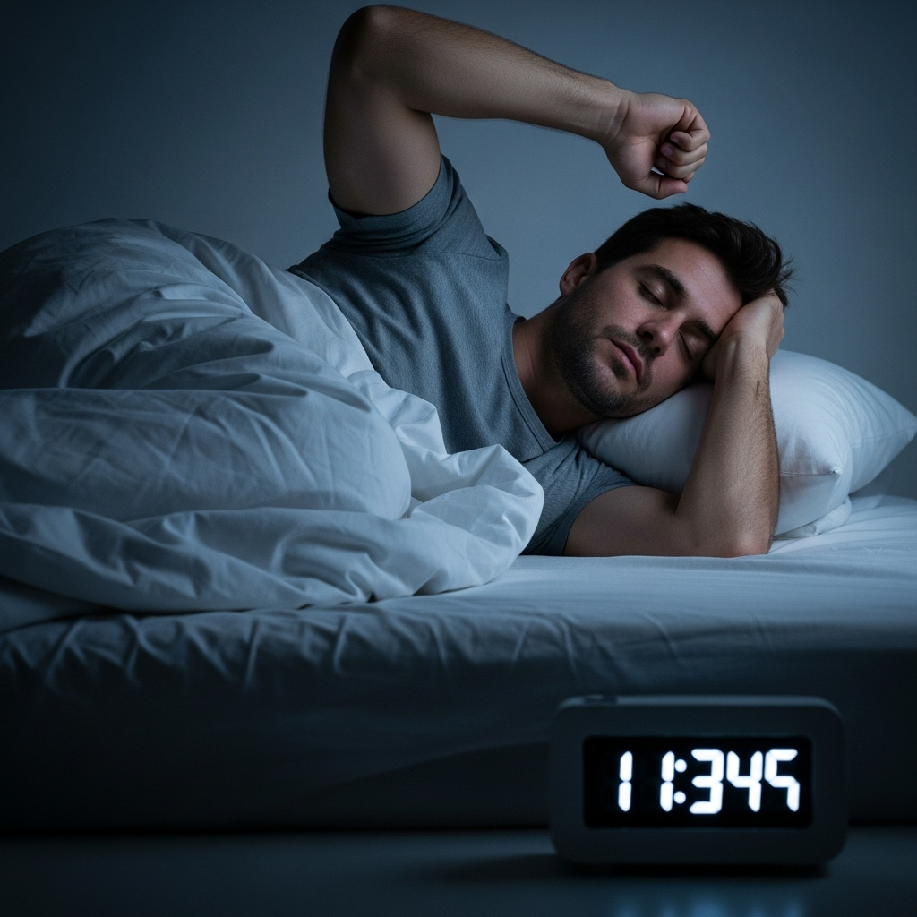 person lying awake in bed at night, insomnia caused by caffeine 카페인 과다섭취 부작용 5가지와 안전한 하루 권장량