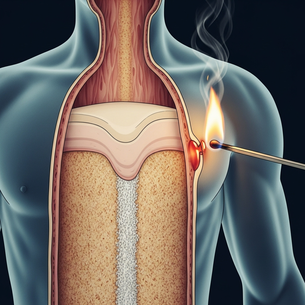 An infographic illustrating the "Wick Effect" theory of spontaneous human combustion. Show a stylized human body with an internal fat layer acting like a candle wick, with a small external ignition source. Clean, scientific illustration style. No text.