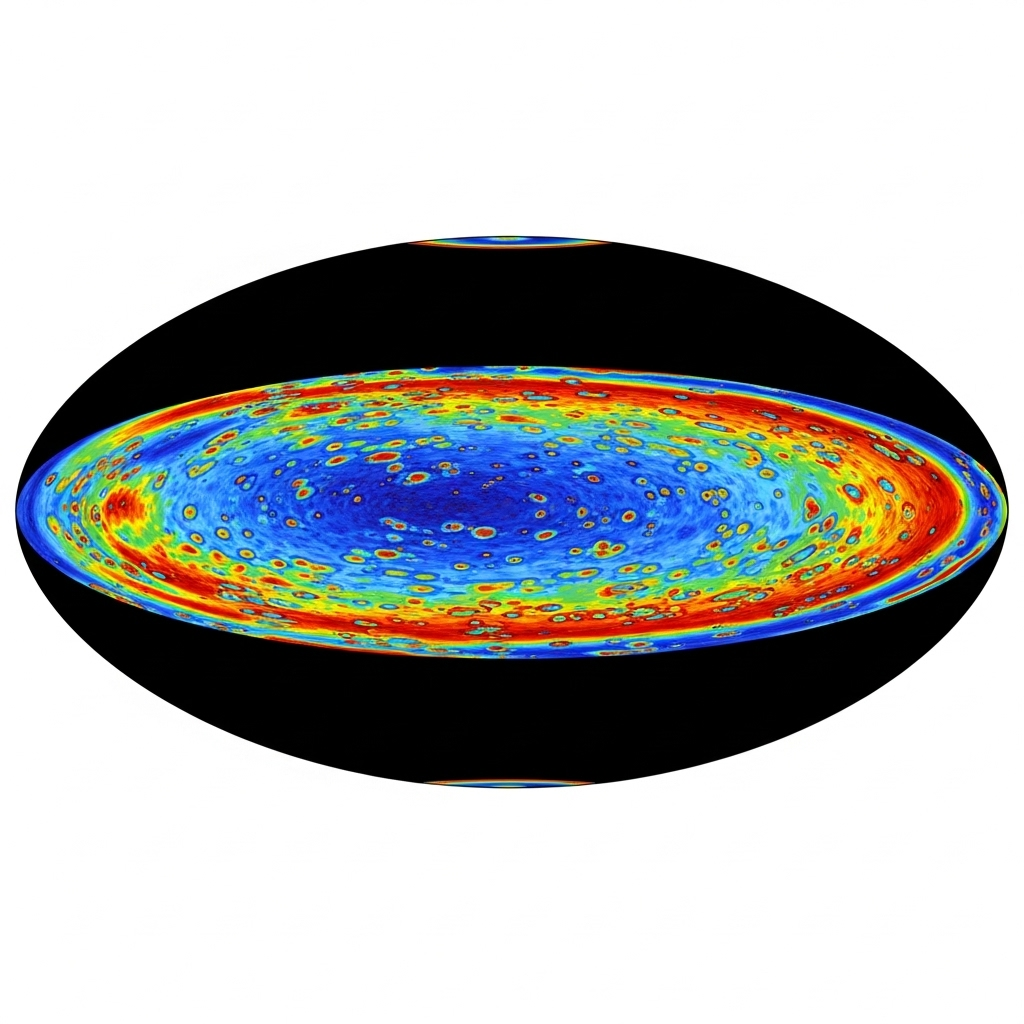 A detailed scientific visualization of cosmic microwave background radiation patterns. Show temperature fluctuations in different colors, intricate cosmic structures, and data-driven aesthetic. Clean infographic style with realistic scientific detail, no text.