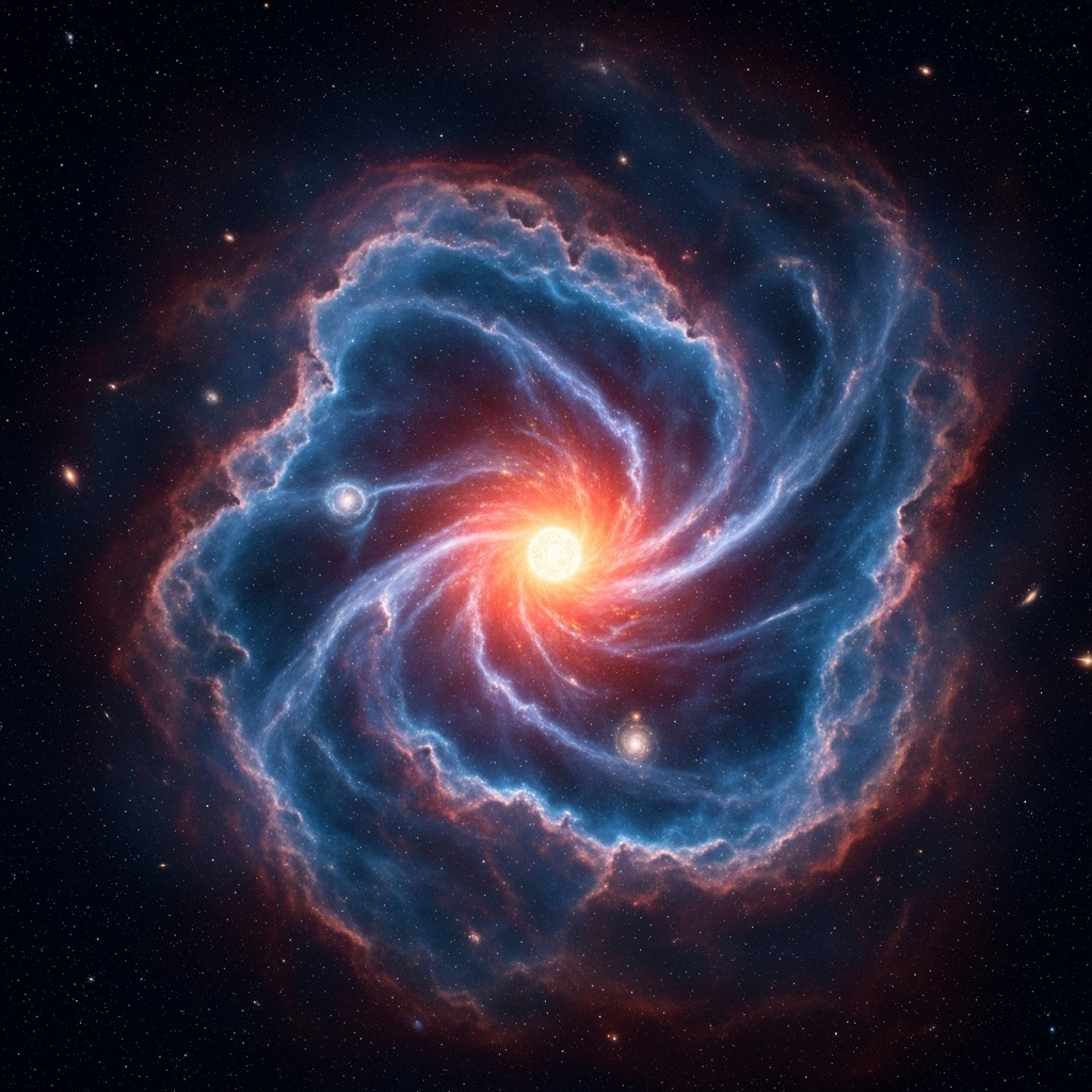 An ancient star forming in the early universe, surrounded by primordial gas and cosmic dust. Show the birth of one of the universe's oldest stars with deep space background, ancient cosmic environment, realistic astronomical illustration, no text.