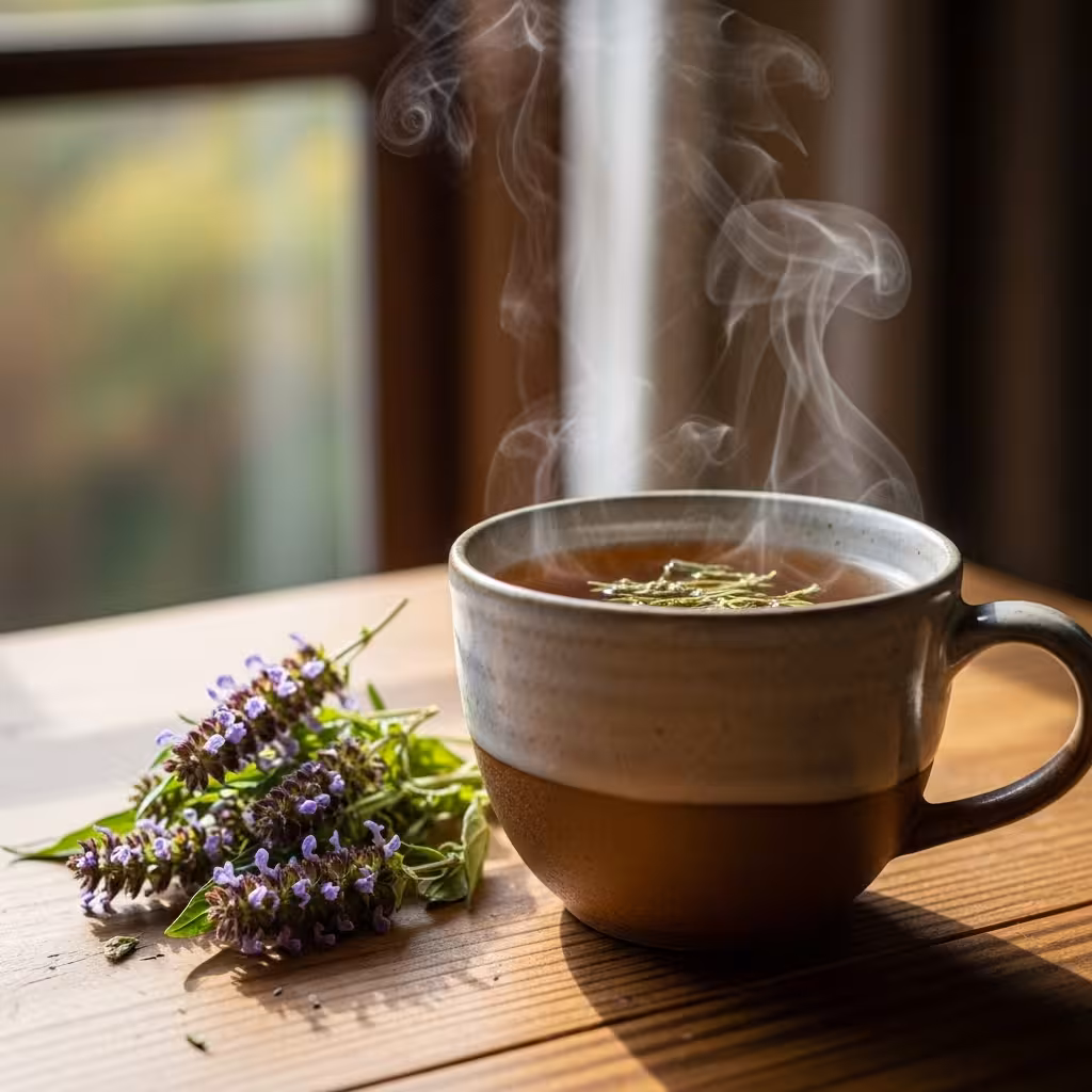 imagen 4.0 generate preview 06 06 a title 따뜻한 하고초 차 한