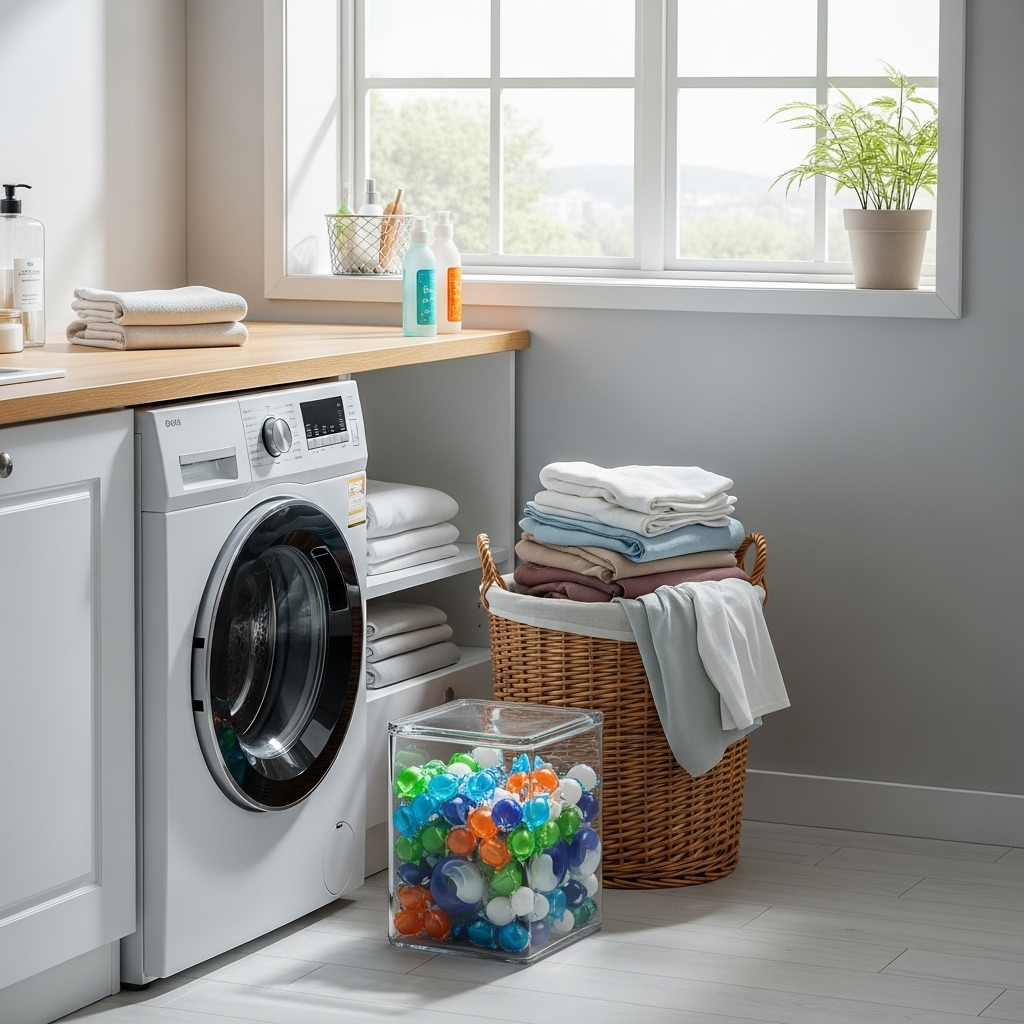 imagen 4.0 generate preview 06 06 a title 빨래 바구니와 캡슐 세