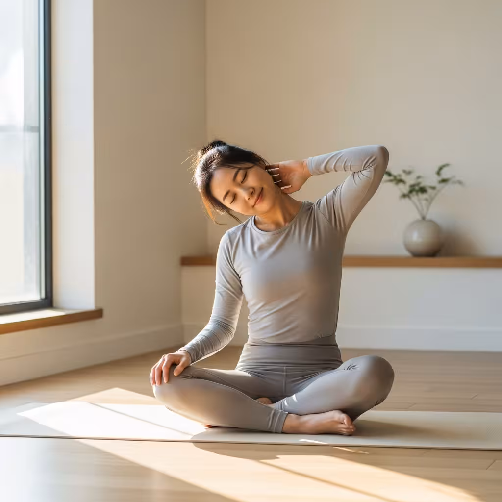 imagen 4.0 generate preview 06 06 a title 요가 자세로 스트레칭하