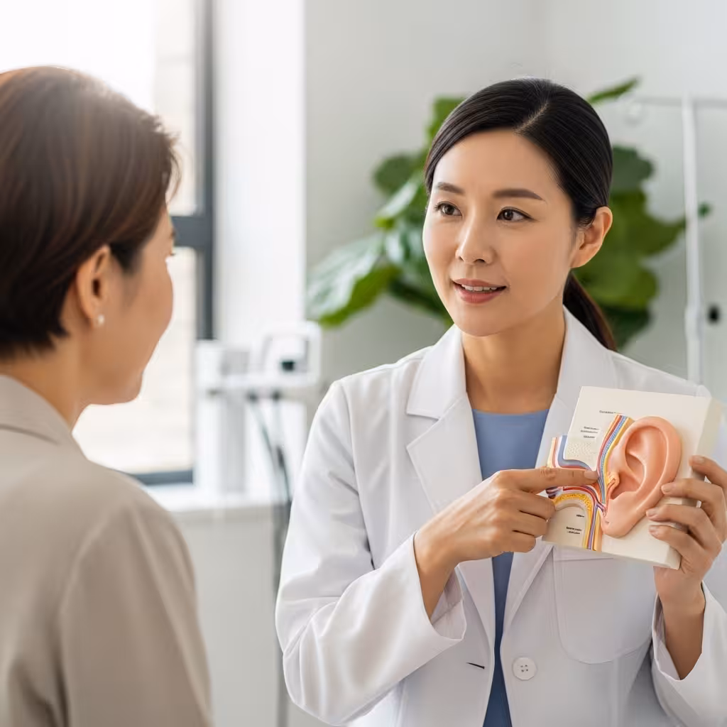 imagen 4.0 generate preview 06 06 a title 의사와 귓볼 상담하는