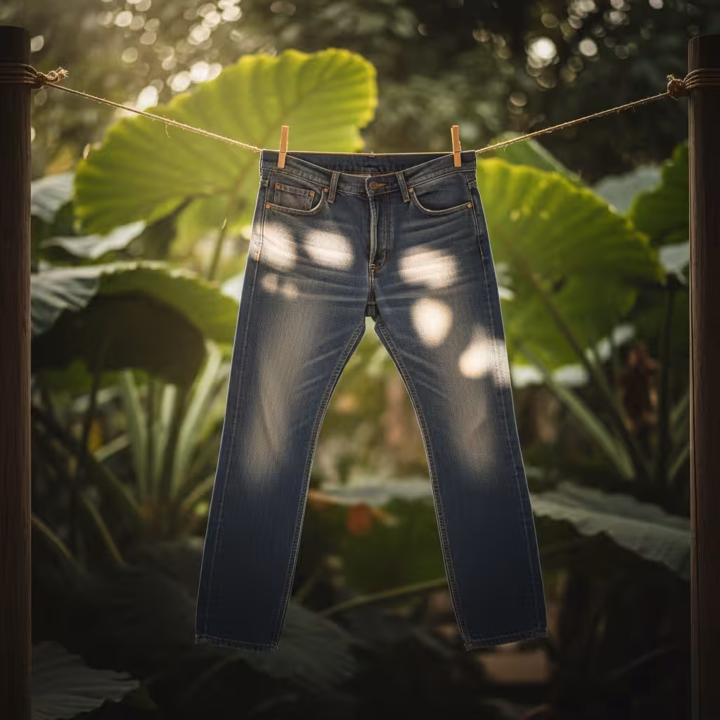 imagen 4.0 generate preview 06 06 a title 청바지 자연 건조 모습