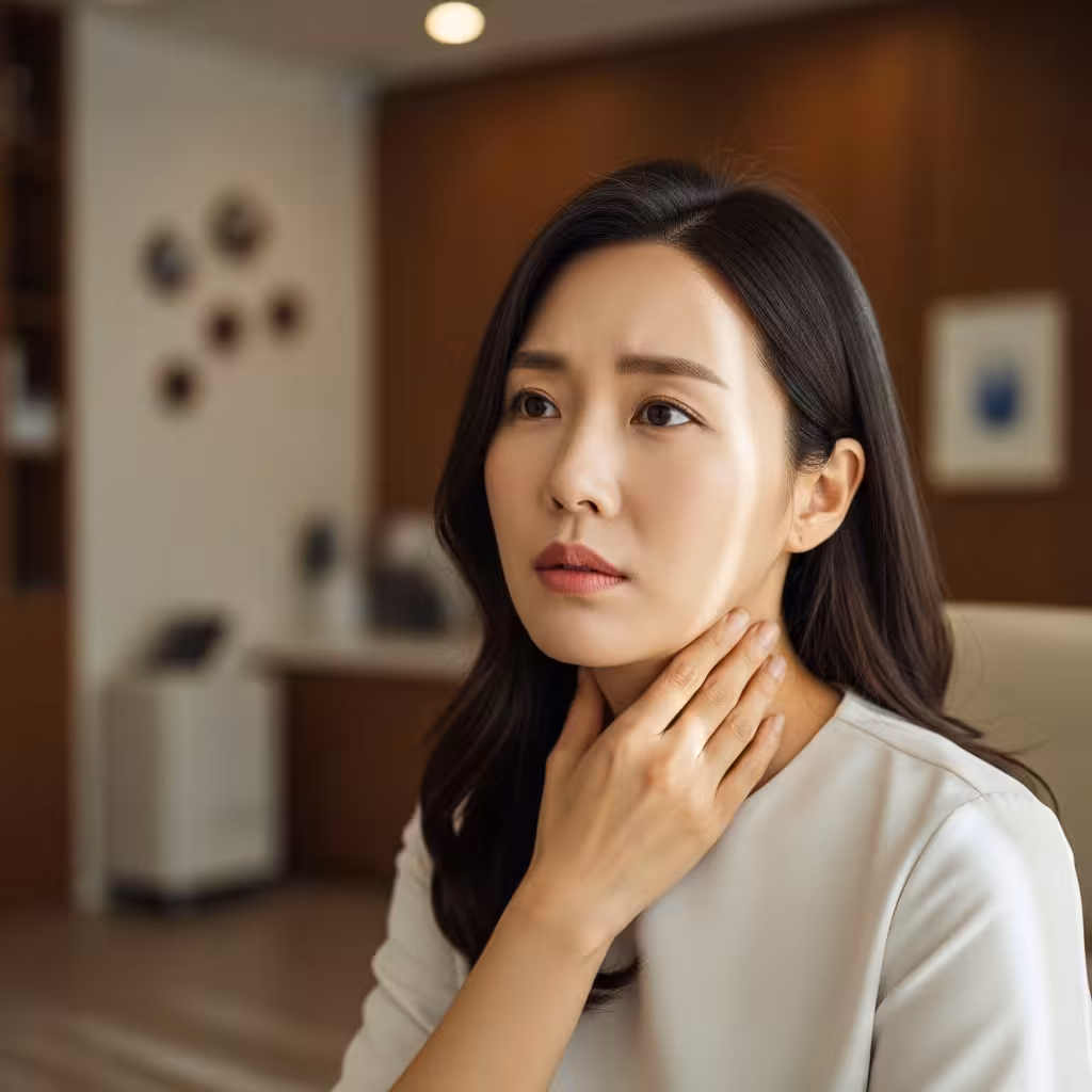 imagen 4.0 ultra generate preview 06 06 a title 목 부위를 손으로 만지