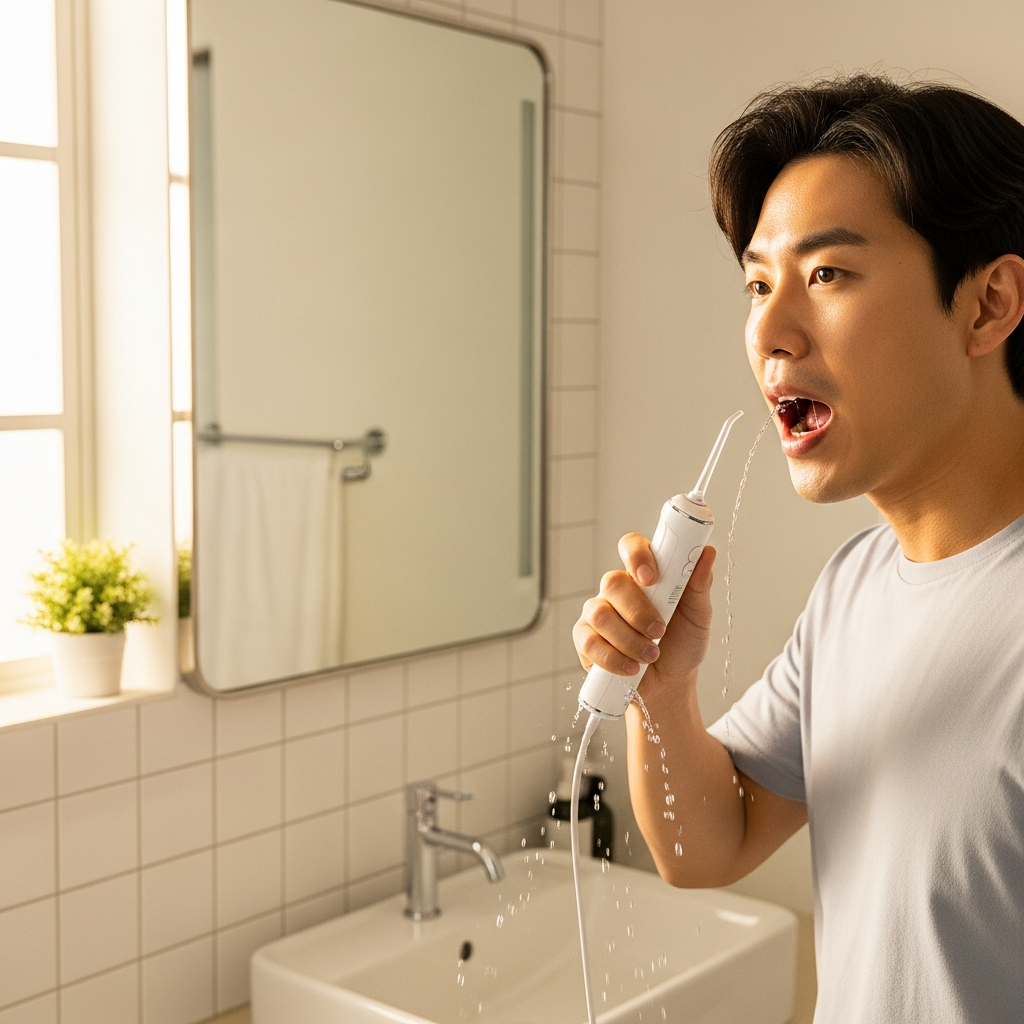 imagen 4.0 generate preview 06 06 a title 구강 세정기를 사용하는