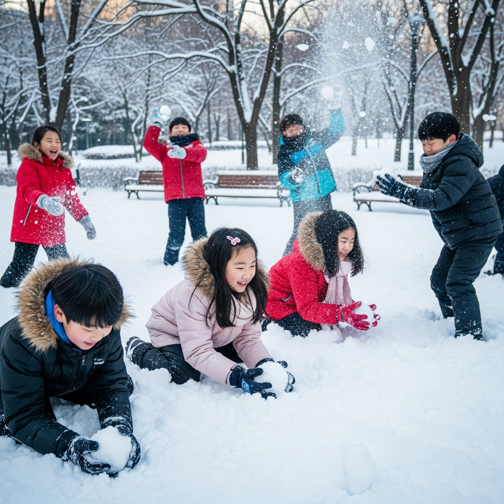 imagen 4.0 ultra generate preview 06 06 a title 아이들이 눈덩이를 만드