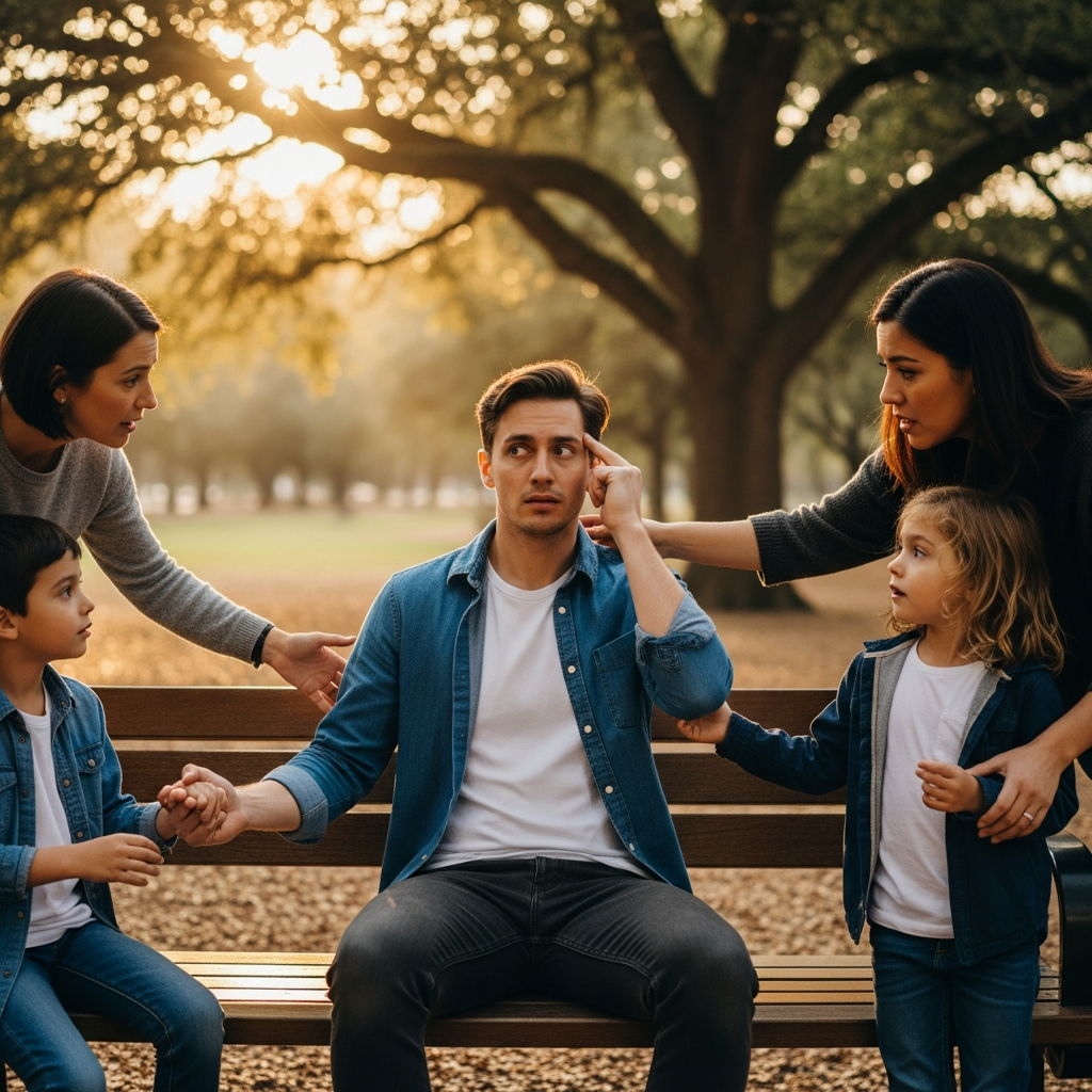 Realistic depiction of a person experiencing a subtle pre-symptom or a family observing various seizure types, lifestyle photography, warm lighting, natural setting, rich background, no text