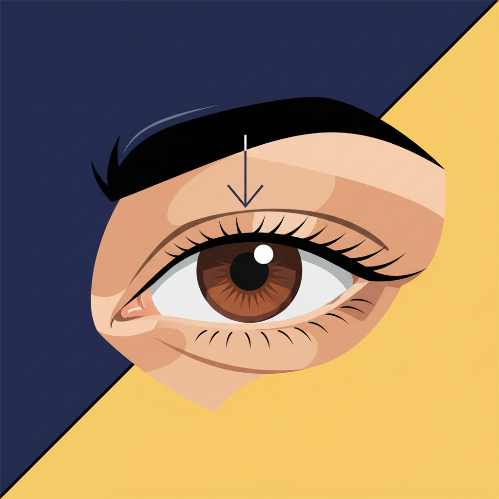 close-up shot of a Korean person's eye blinking, showing the eyelid movement, clean infographic style, modern layout, high contrast, colored background, no text