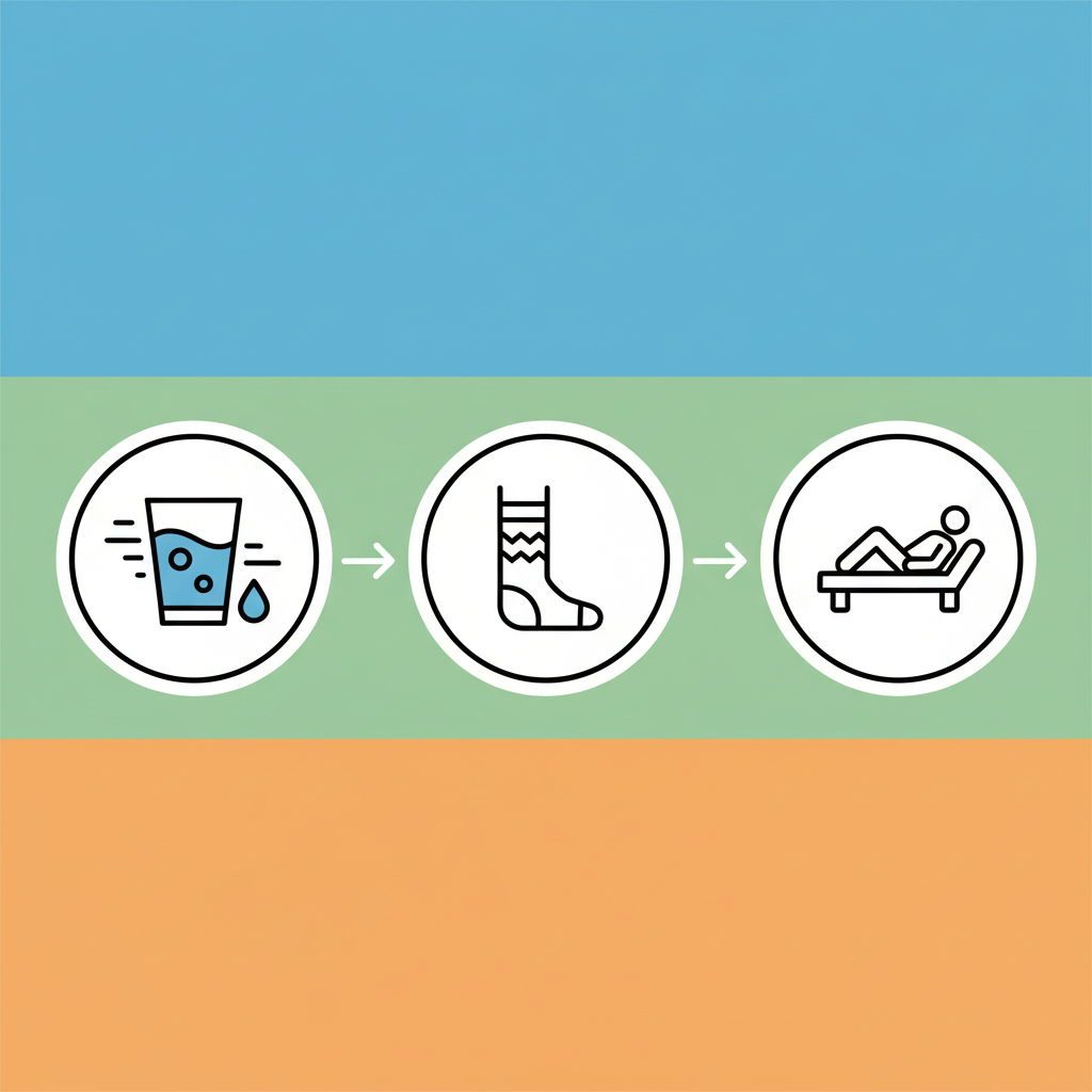 A modern infographic showing preventive measures for vasovagal syncope, including drinking water, wearing compression stockings, and resting, clean and high contrast, colored background, no text