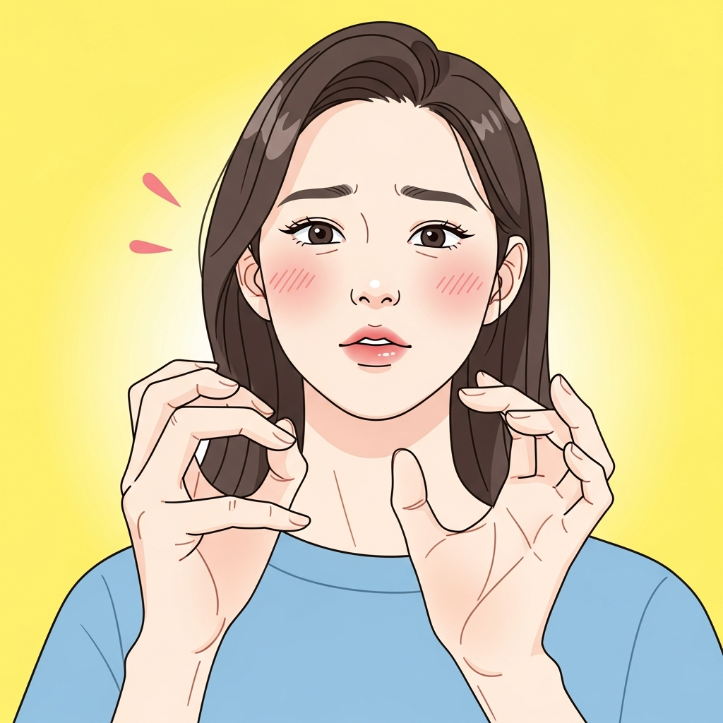 A close-up shot of a Korean woman gently flexing her fingers, with a subtle look of discomfort turning into relief, clean infographic style, no text in image, bright lighting, soft pastel colors.