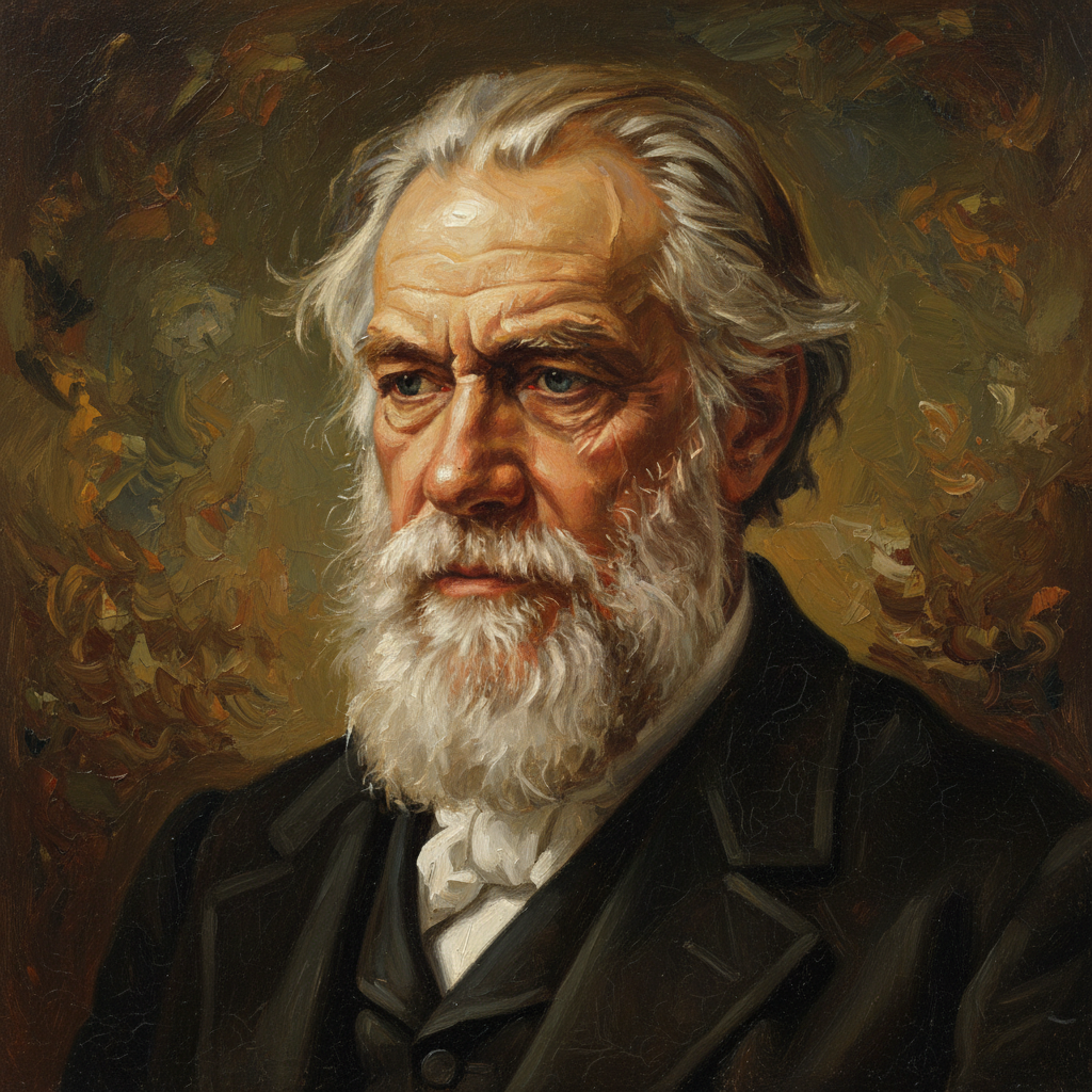 Portrait of Charles Darwin, thoughtful expression, warm lighting, textured background, realistic oil painting style, no text