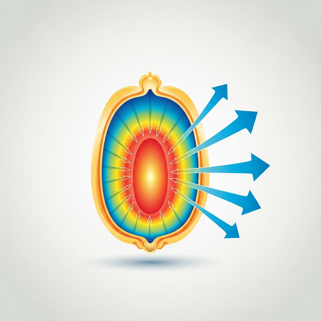 Infographic showing temperature increase and pressure buildup inside a popcorn kernel during heating, scientific diagram with arrows showing steam expansion, cross-section view, clean modern style, no text, vibrant colors