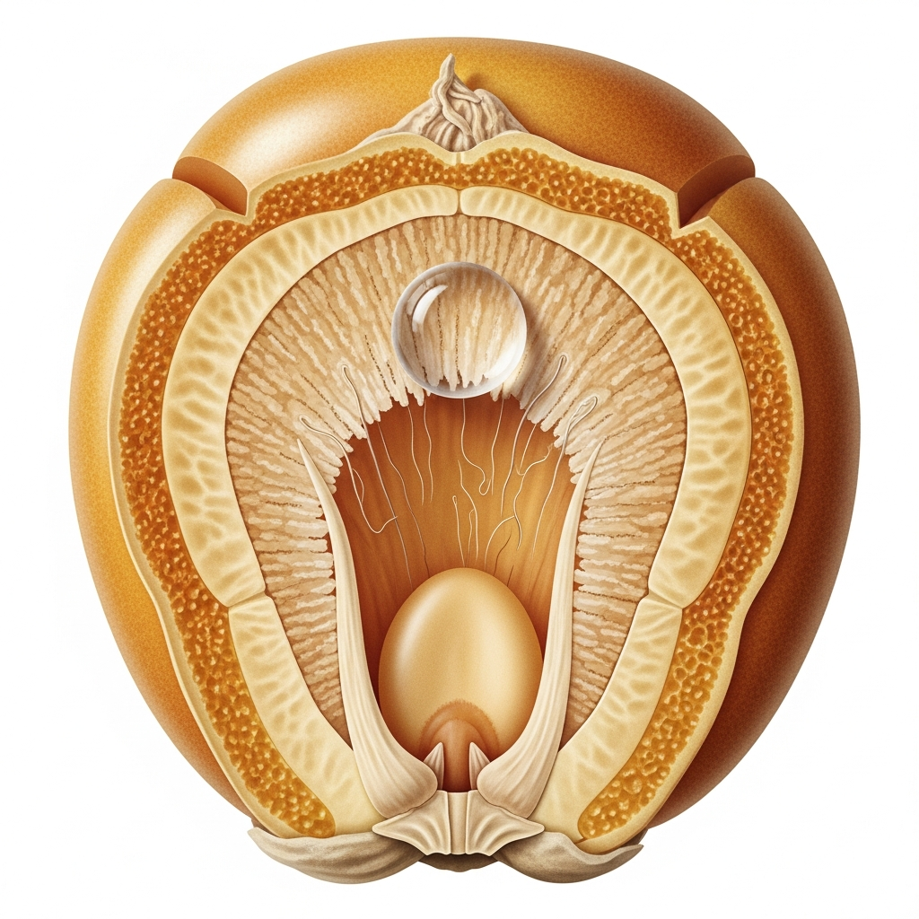 Close-up cross-section view of a popcorn kernel showing its hard shell and moisture inside, realistic scientific illustration style with labels, natural lighting, detailed internal structure visible, no text