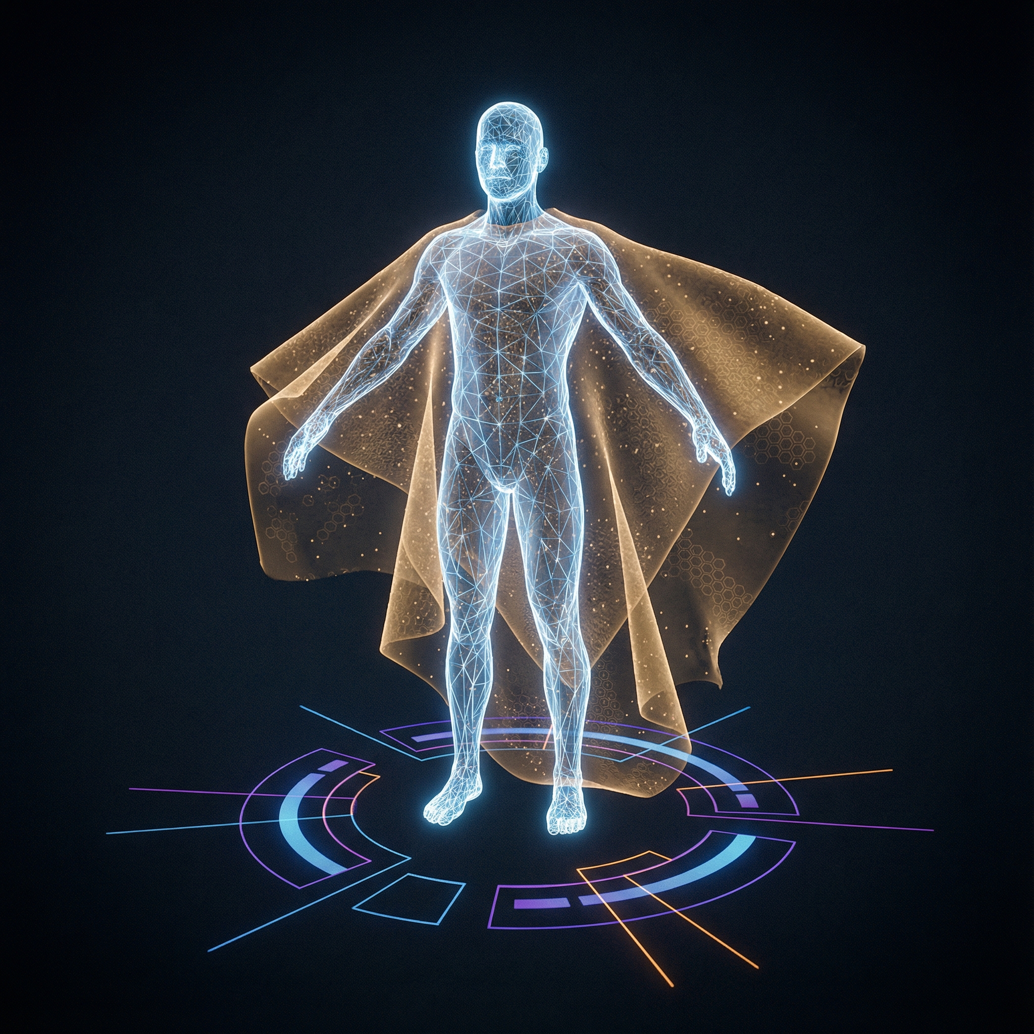 A conceptual image showing the human body with its skin highlighted, emphasizing its vast surface area, clean infographic style, modern layout, high contrast, 1:1 aspect ratio, no visible text.