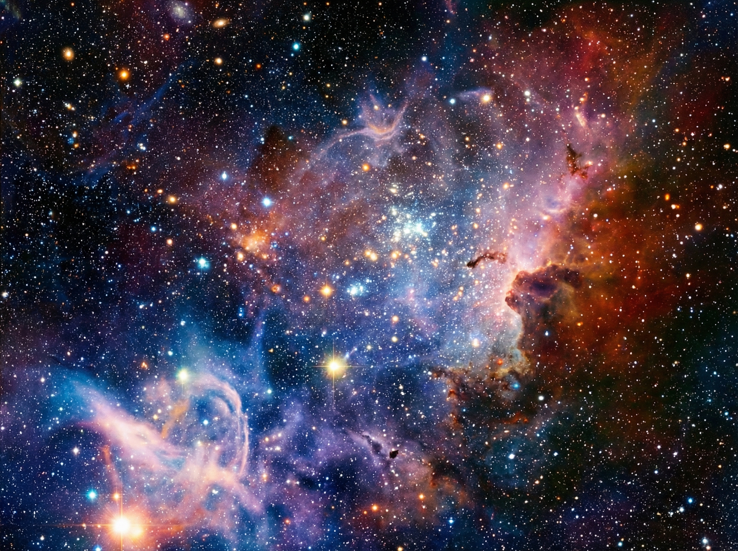 A mesmerizing image of a vast and colorful universe filled with countless stars, galaxies, and nebulae, suggesting the immense scale of space. Informational style, high contrast, no visible text, 4:3 aspect ratio.