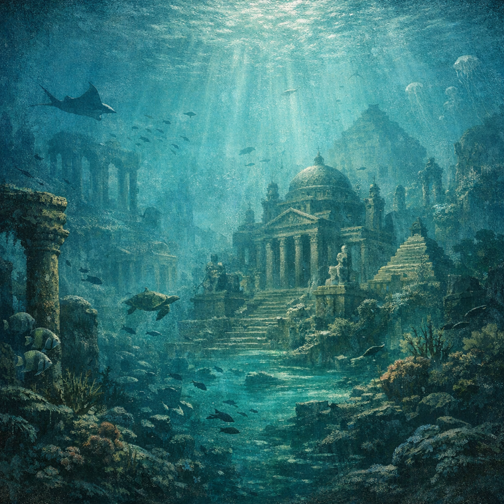 gpt image 1.5 a title 바닷속 고대 도시의 신