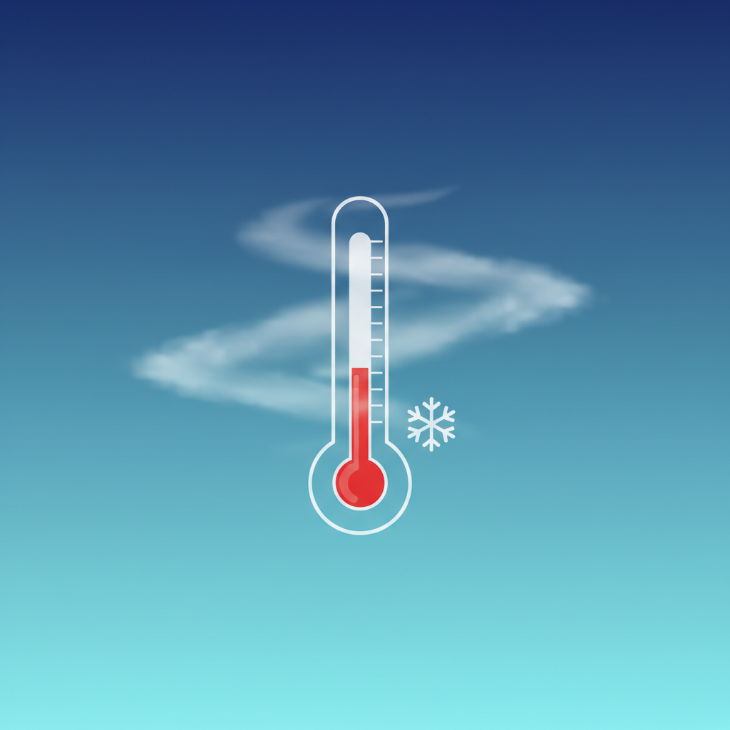 A thermometer indicating low temperature, with a subtle mist effect suggesting high humidity in the air, a cool-toned gradient background, clean infographic style, no text
