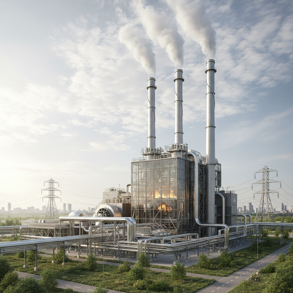 Realistic depiction of a modern waste incineration plant, showing advanced machinery and clean smoke stacks, with a focus on energy generation aspects. Lifestyle photography, rich, textured background, no visible text.