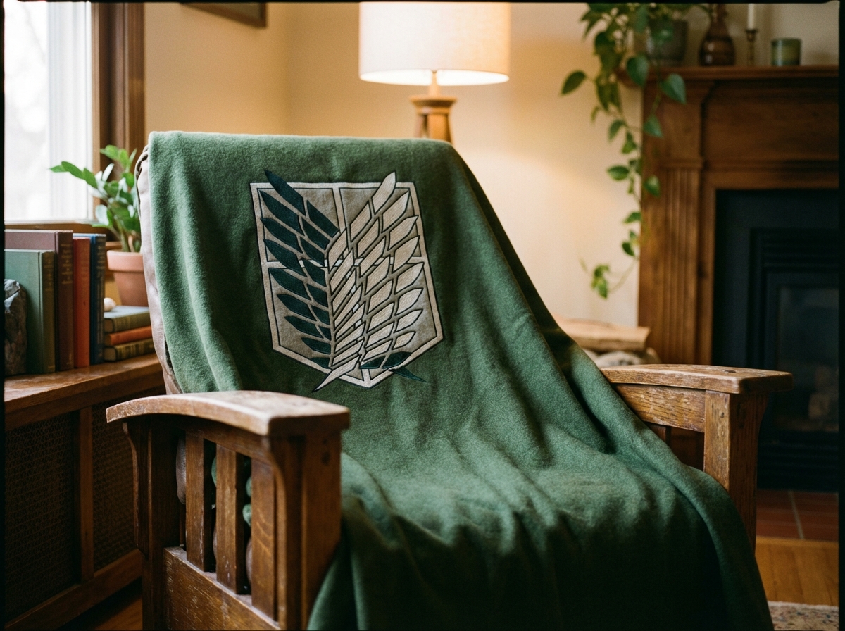 의자에 걸쳐진 진격의 거인 조사병단 망토 담요