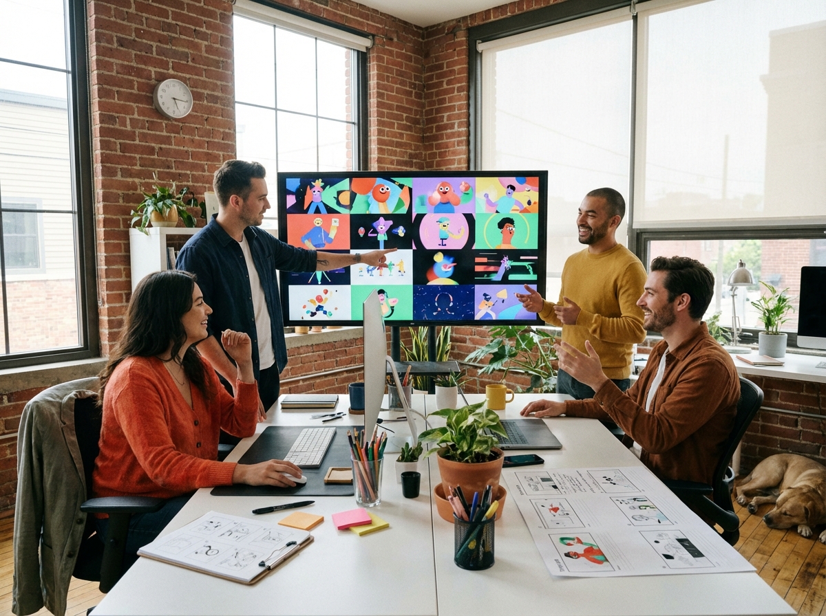 창의적인 작업에 몰두하는 사람들의 모습