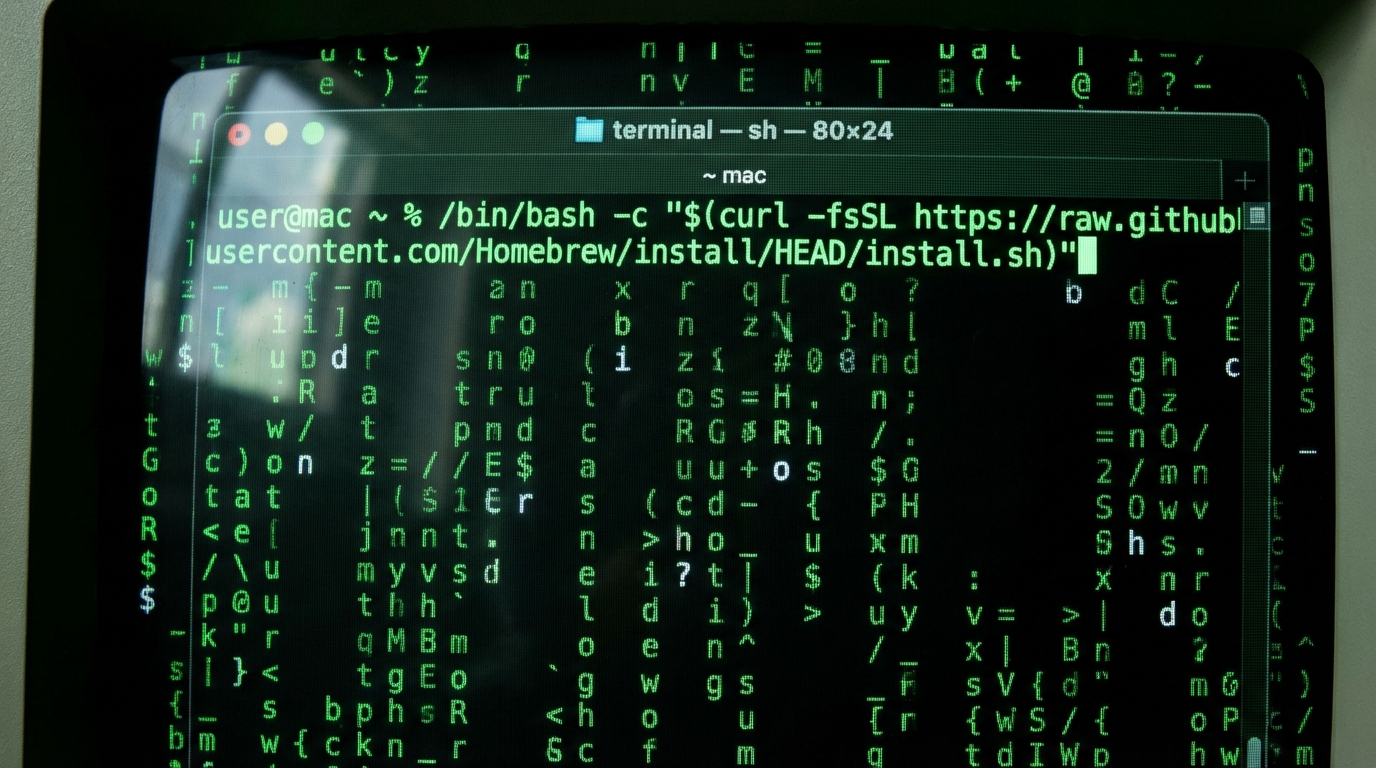 터미널 창에 홈브루 설치 명령어가 입력되는 모습