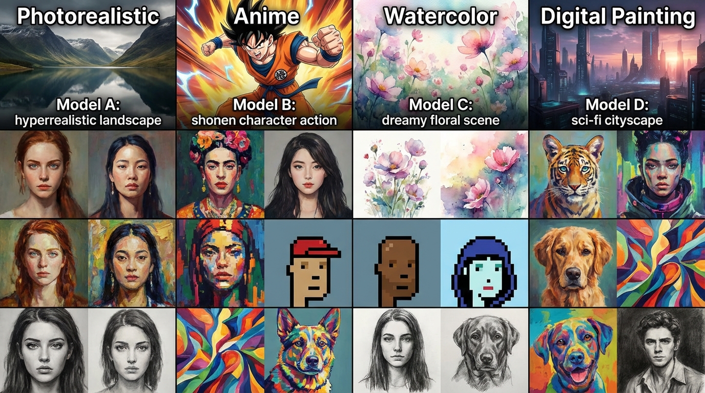 다양한 AI 모델로 생성한 이미지 스타일 비교
