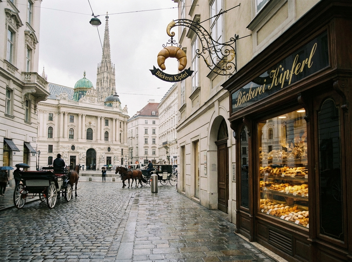 오스트리아 빈의 고풍스러운 베이커리 거리