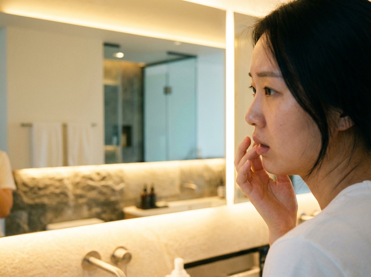 잇몸 퇴축으로 고민하는 사람의 모습