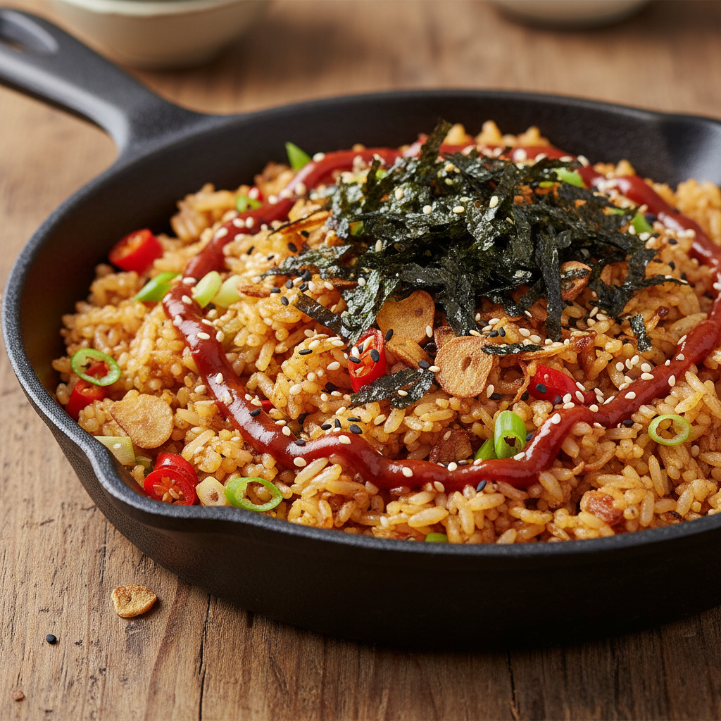 냄비 바닥에 맛있게 볶아진 김가루 볶음밥