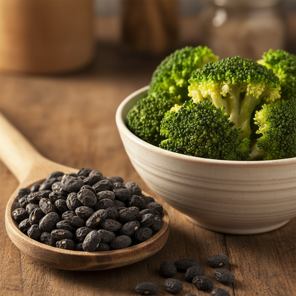검은콩과 신선한 브로콜리의 조화