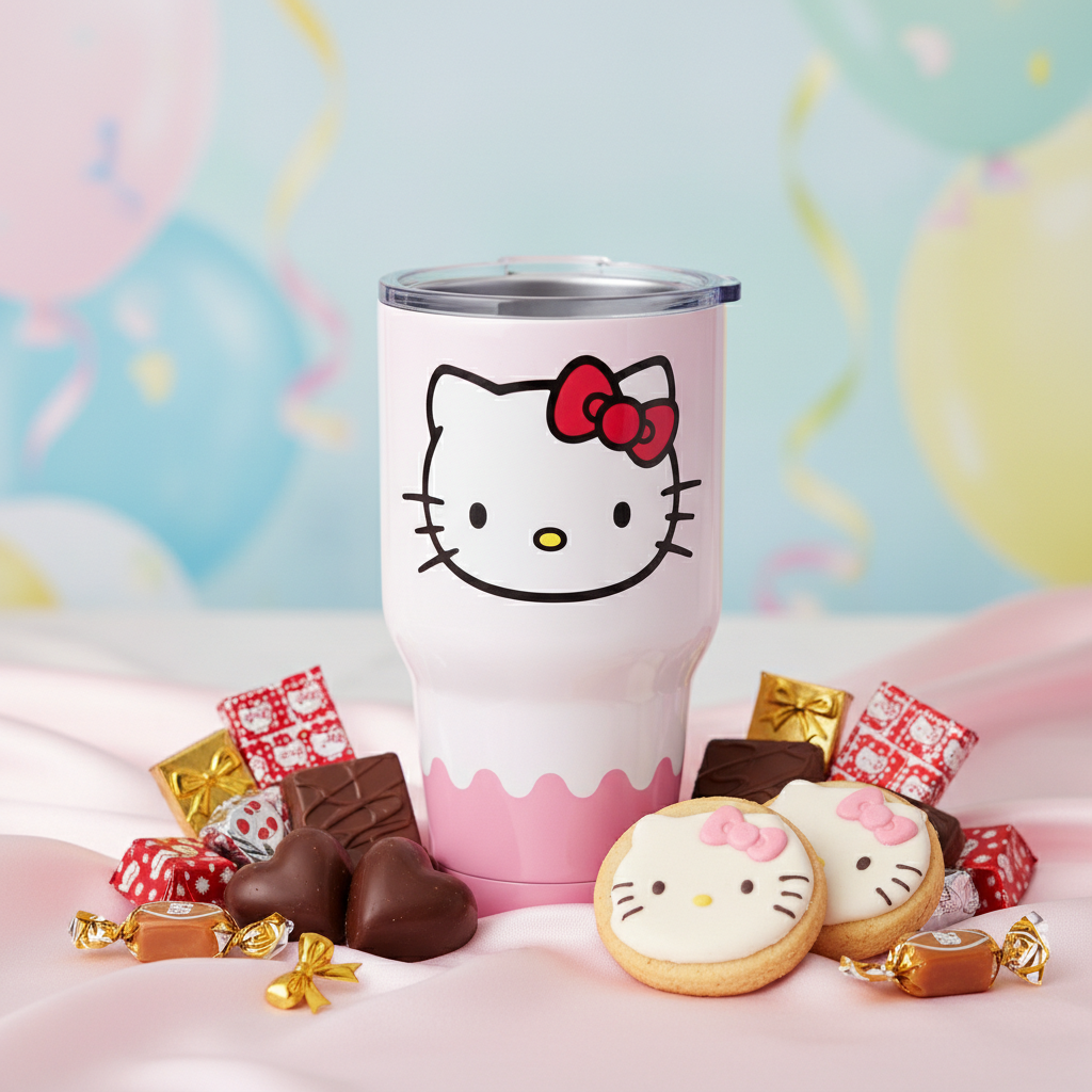 초콜릿과 함께 구성된 헬로키티 텀블러 선물 세트