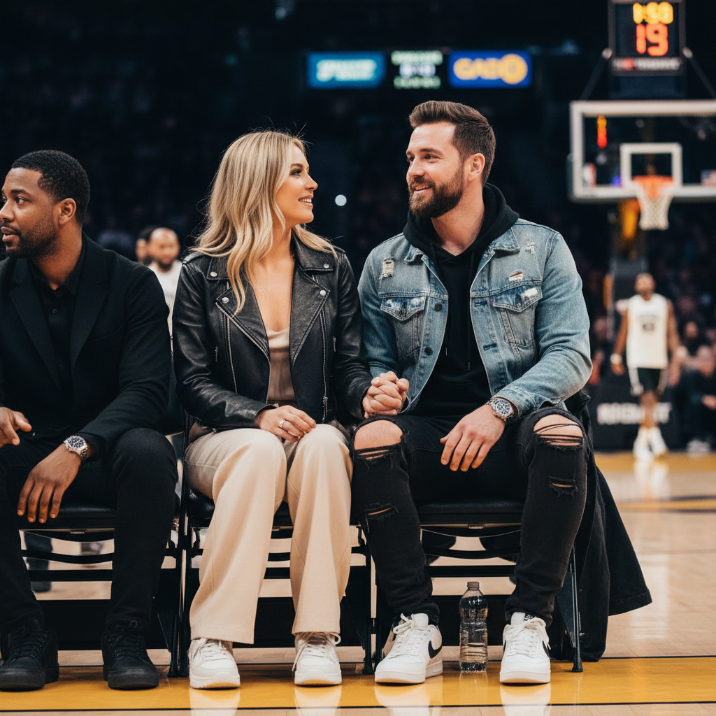 농구 경기장에서 데이트를 즐기는 모습