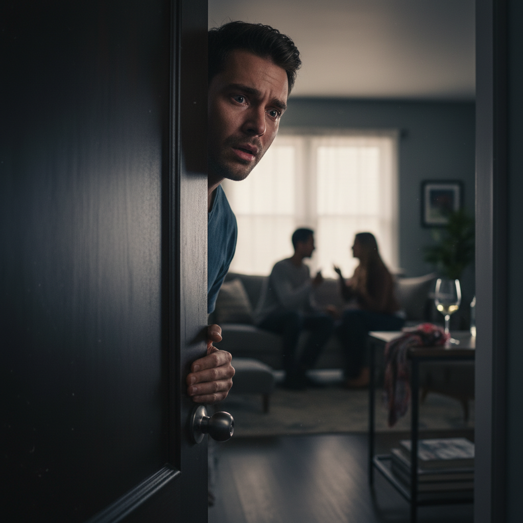 누군가의 대화를 몰래 엿듣는 긴장된 순간