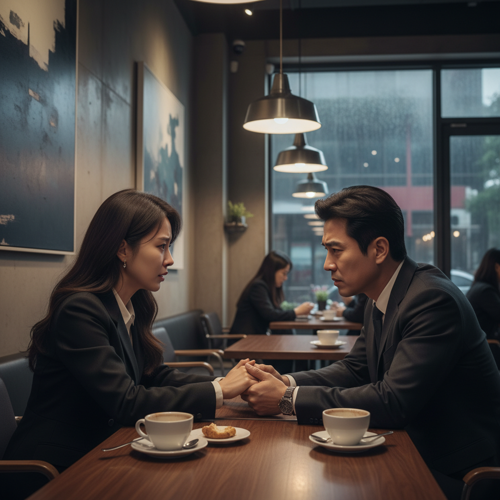 두 남녀의 진지한 대화 장면