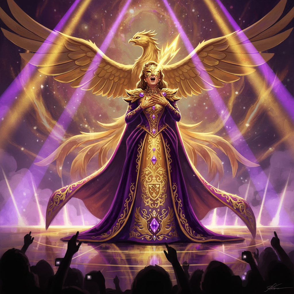 화려한 조명 아래 공연하는 가수