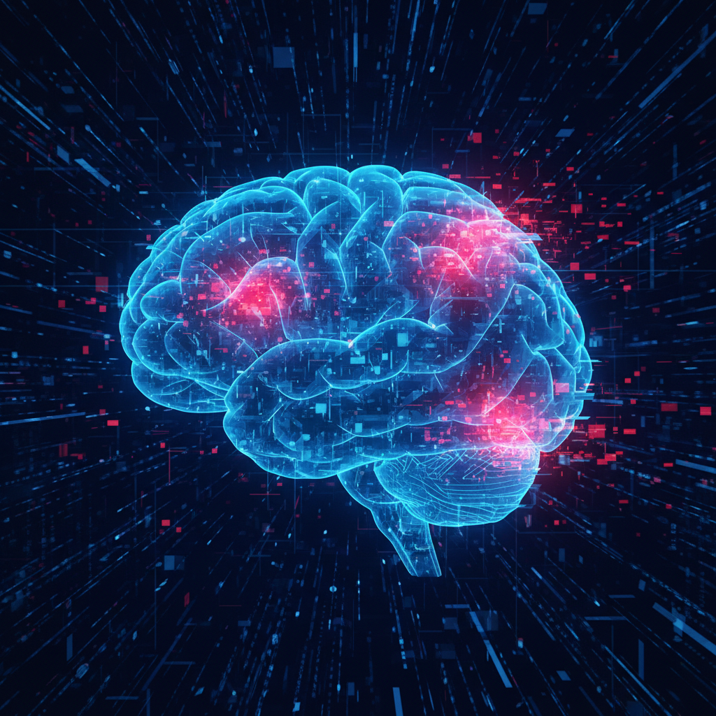 인공지능의 위험성을 상징하는 디지털 데이터 네트워크 이미지