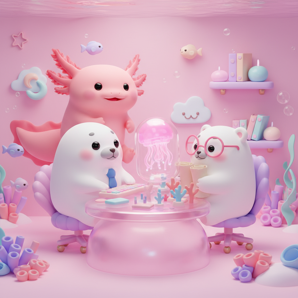 핑크바다컴퍼니의 귀여운 우파루파 캐릭터와 친구들