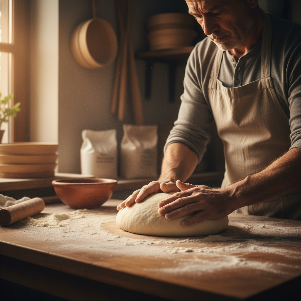 정성스럽게 반죽을 성형하고 있는 숙련된 파티시에의 손길