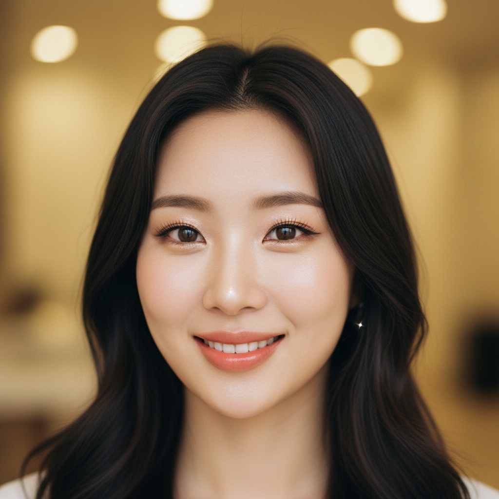 오렌즈 레인모카를 착용하고 미소 짓는 우아한 모습