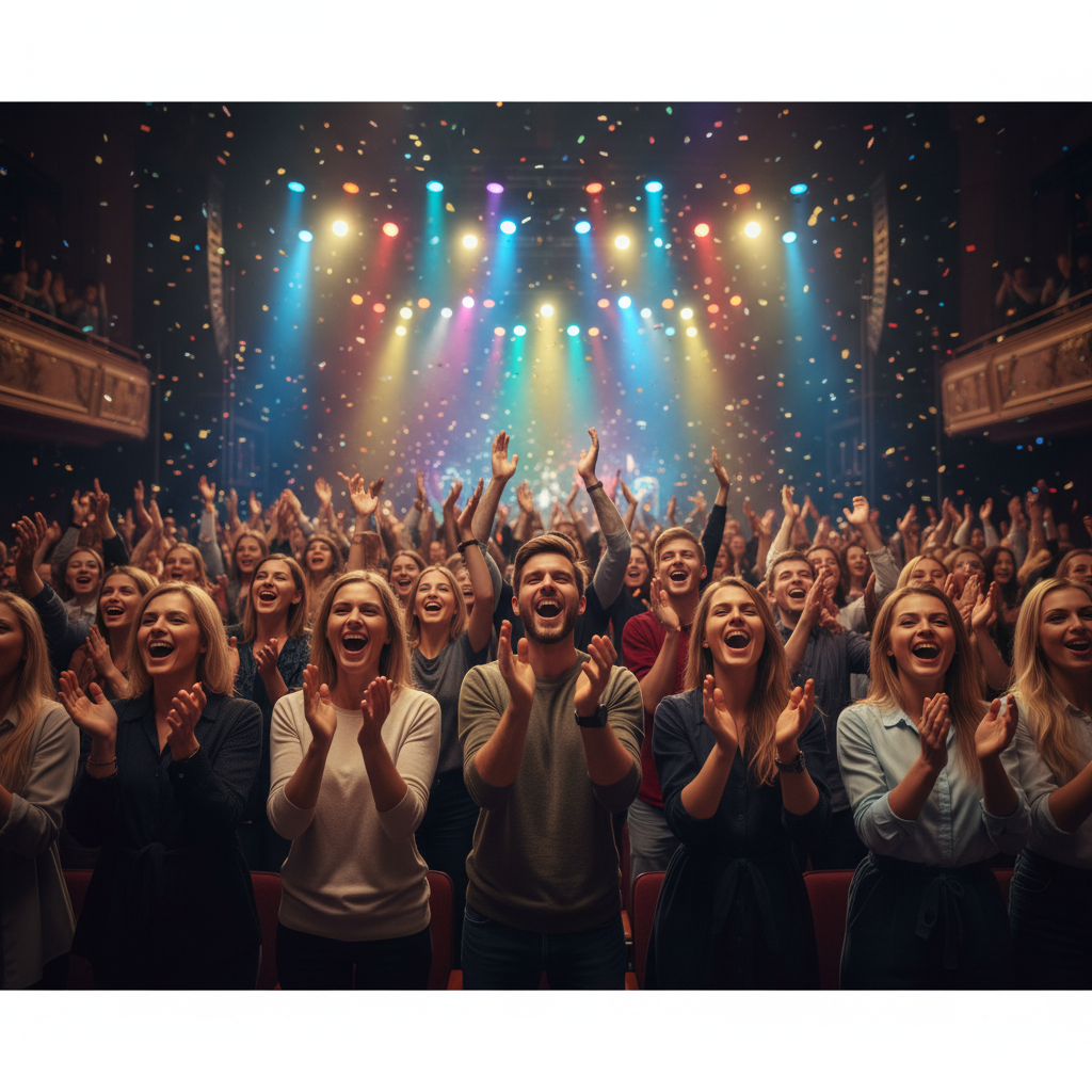 공연장에서 박수를 치며 즐거워하는 관객들
