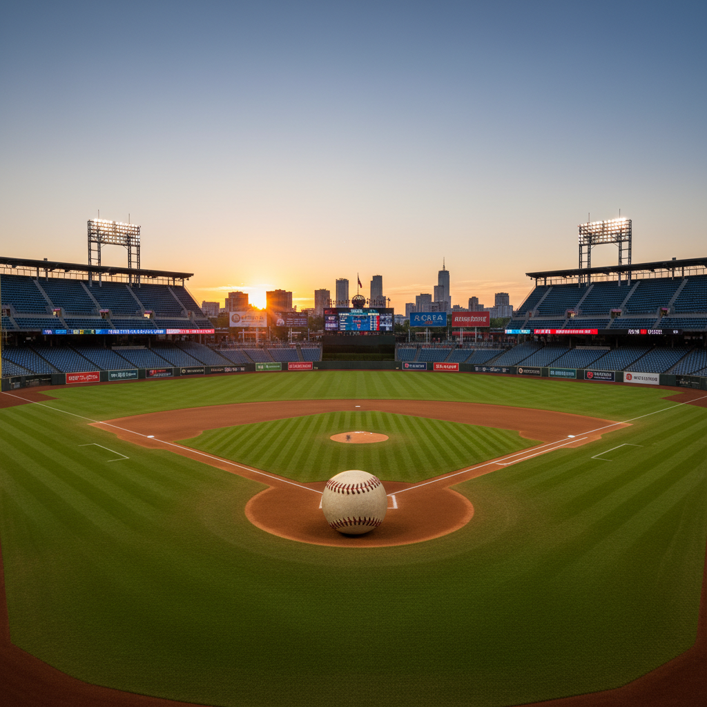야구장 마운드 위에 놓인 야구공과 정적