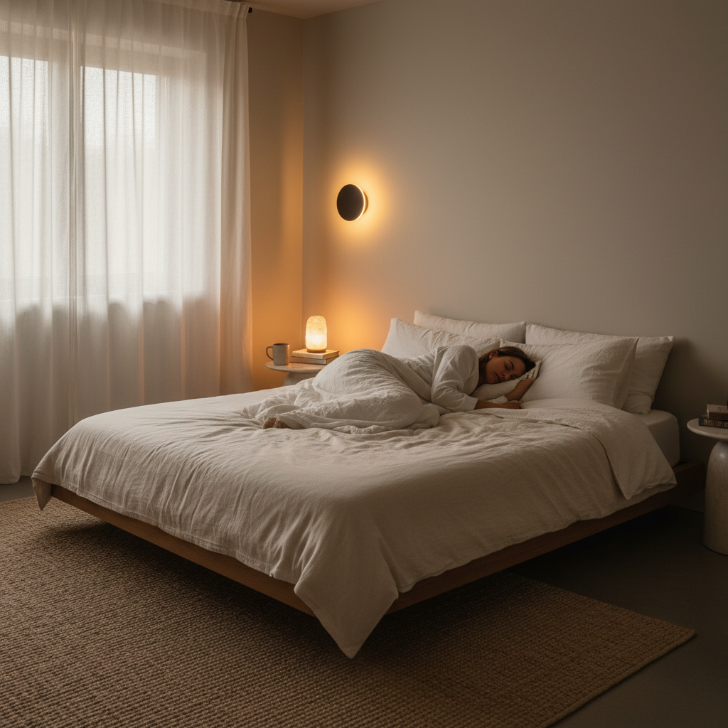 침실에서 편안하게 숙면을 취하는 모습