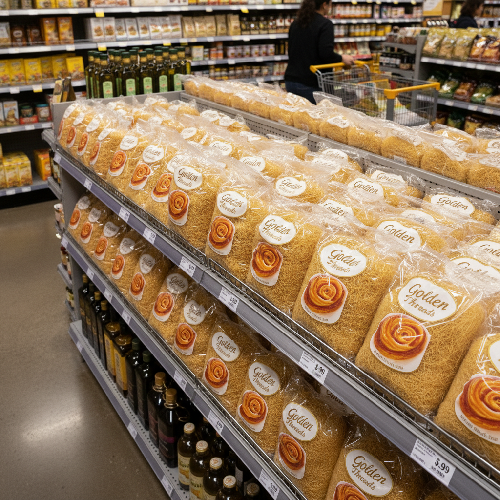 마트 선반에 가득 쌓여 있는 카다이프 제품들