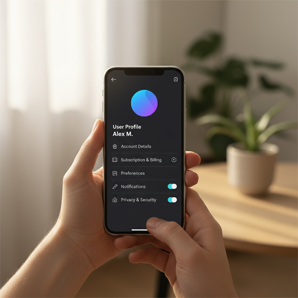 스마트폰 앱 설정을 확인하는 모습